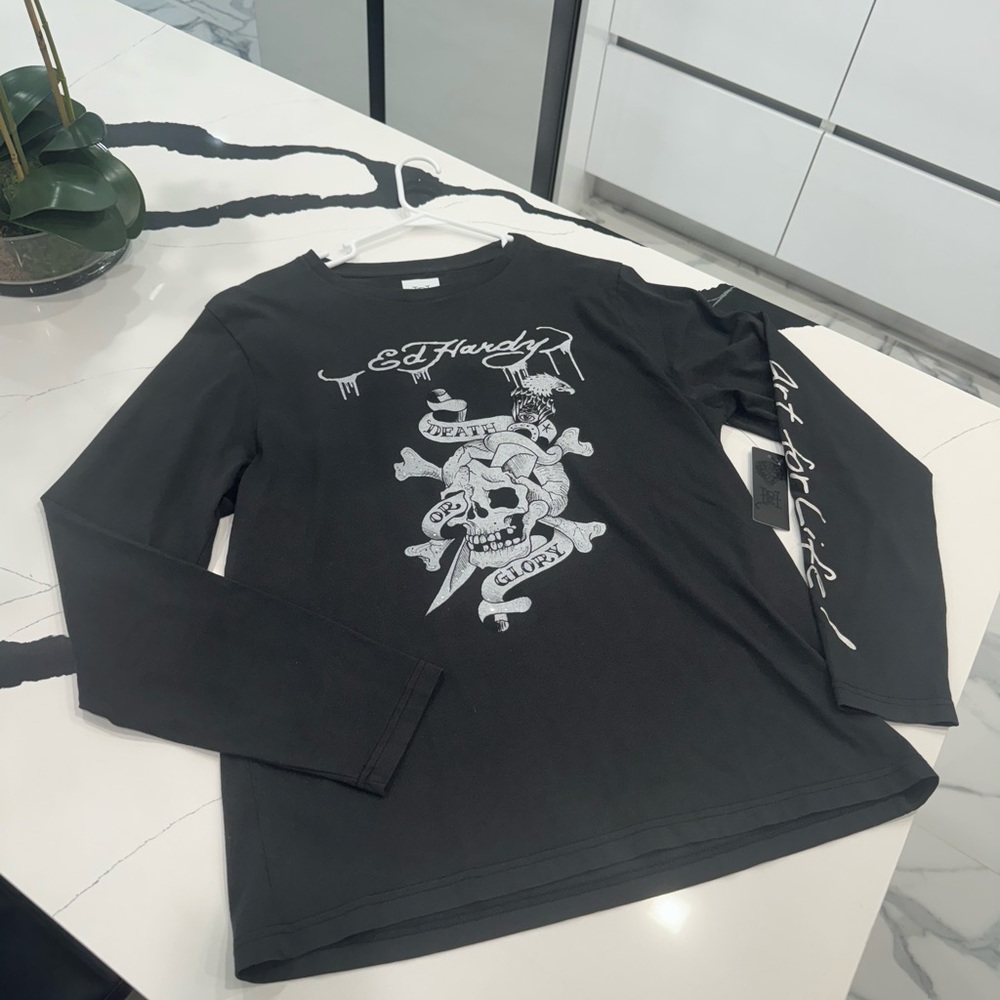 Ed Hardy longe sleeved t shirt unisex skull and bones tattoo